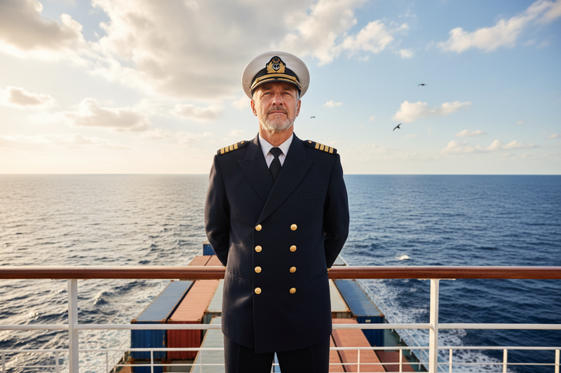 a photo of a captain on a ship