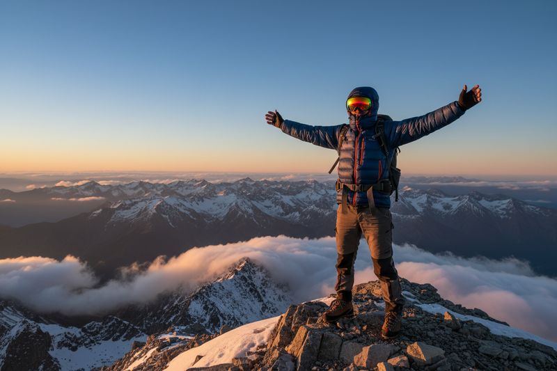 Man on summit with goggles